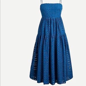 Blue tie-back, eyelet dress with spaghetti straps